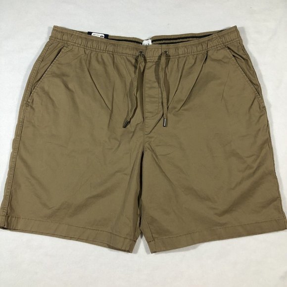 NEW GAP Mens XXL Pull On Khaki Tan Chino Shorts Flat Front NWT $40 - Picture 1 of 8